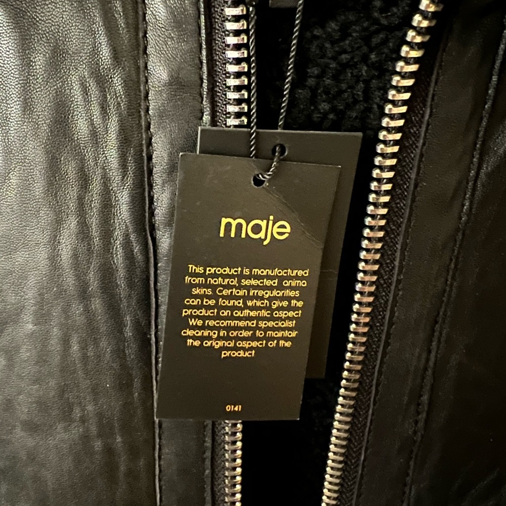 Maje Leather Shearling Jacket - Picture 3 of 8